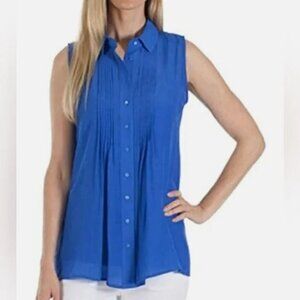 Fever Blue Sleeveless Button Down Blouse Women’s Top